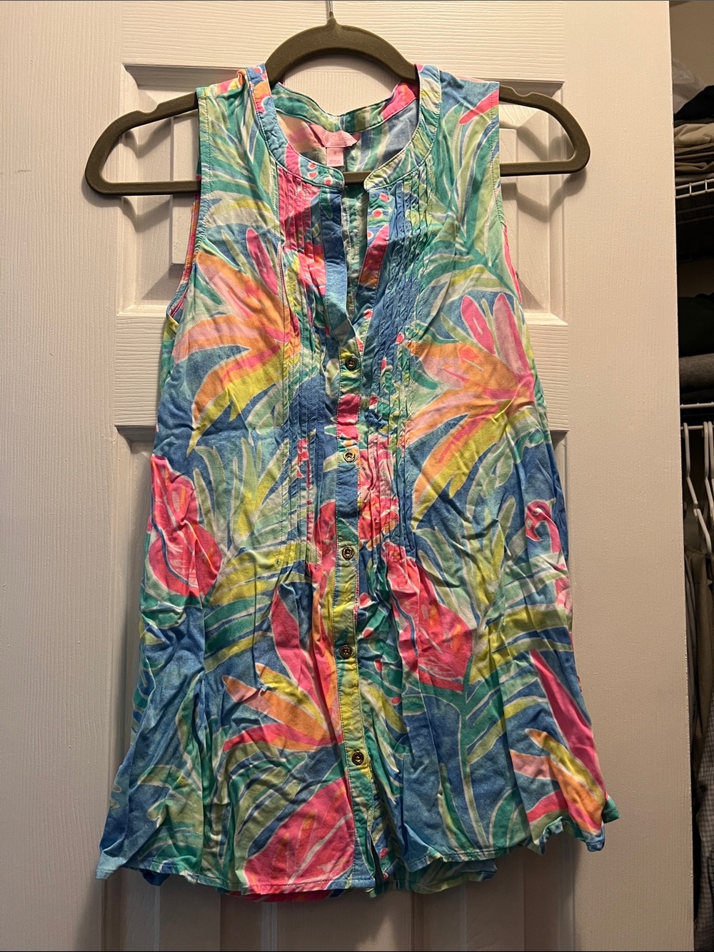 Lilly Pulitzer Multicolor Tropical Print Sleeveless Button Front Blouse